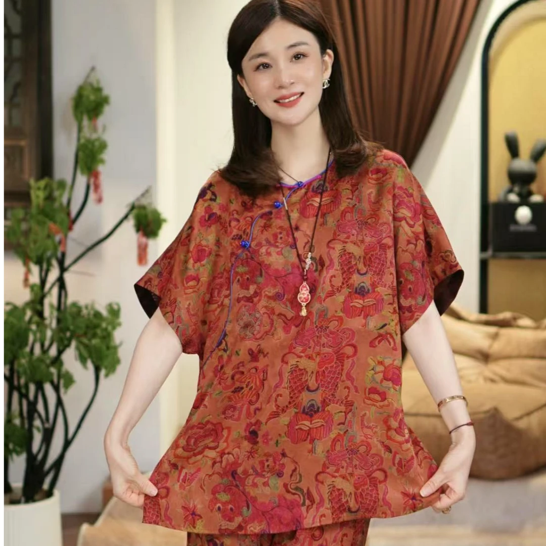 【玉洁定制】“狮子滚绣球”香云纱夏季时尚上衣裤子套装BQYJ25040034