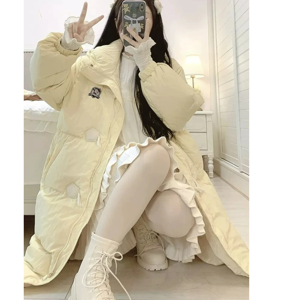 大码中长款JK可爱风棉衣女宽松休闲棉服小个子学院风加厚棉袄外套