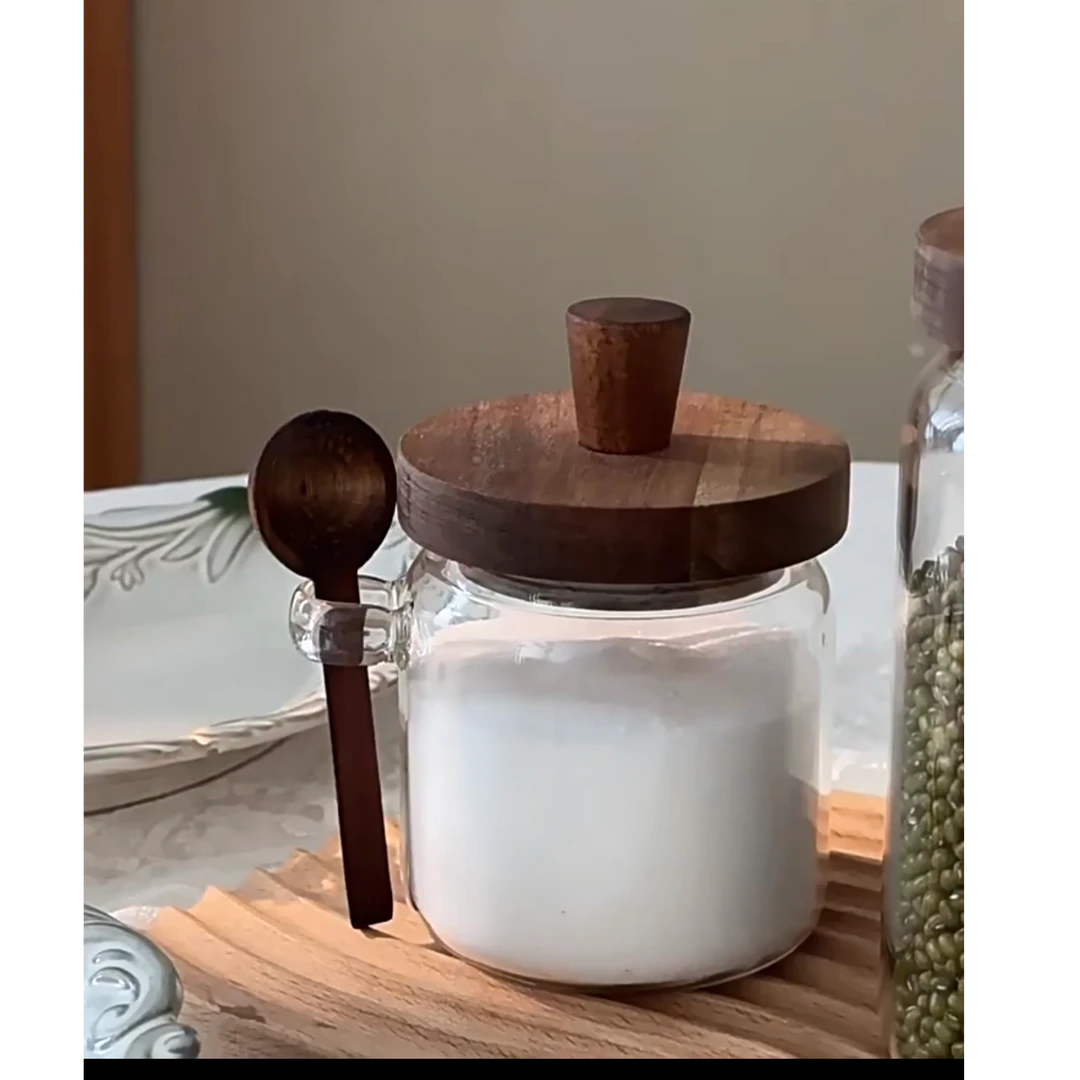 Z533 中古风相思木密封罐【带勺子600ml】