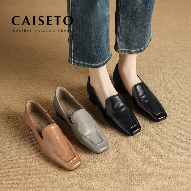 头层牛皮/2.5cm/2025春秋新款软底软面日常百搭深口平跟单鞋D076