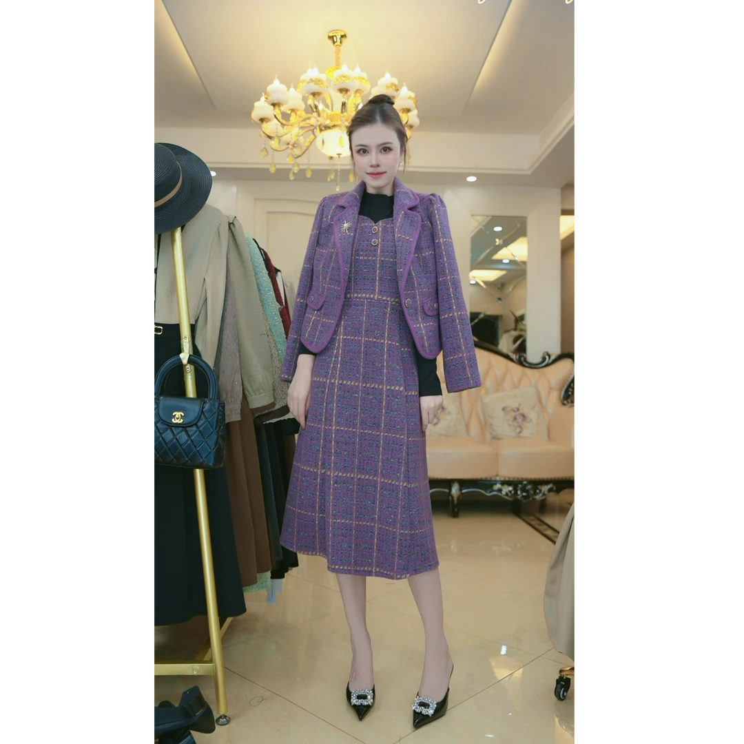 两件套裙子套装2025年秋冬新款洋气小香风连衣裙8114