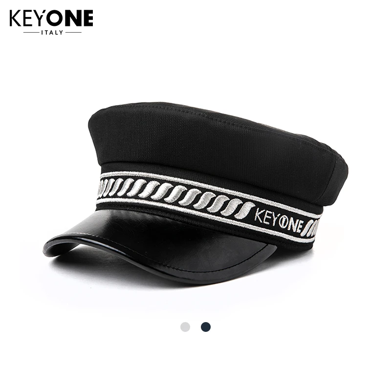 KEYONE |帽仕汇蓓蕾帽复古黑色时尚百搭港风感刺绣绑带平顶休闲帽