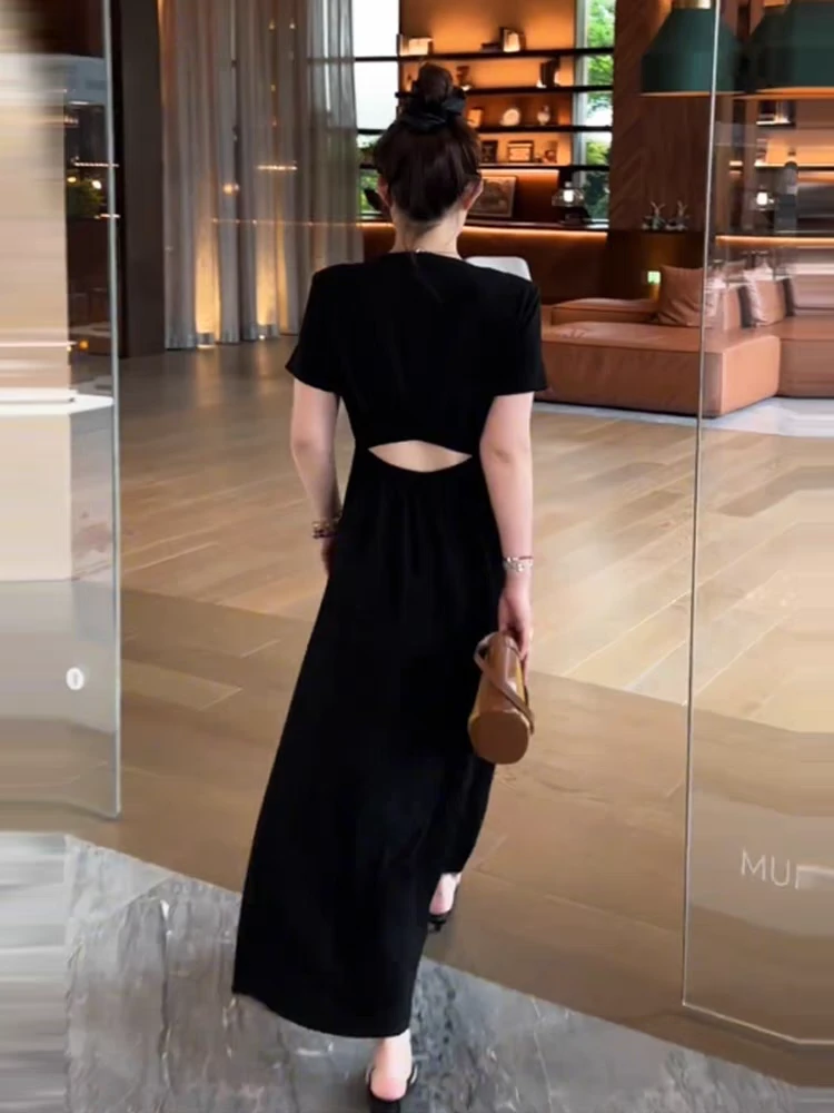 设计感小众大码法式露腰连衣裙2025年夏季胖mm收腰显瘦9366/8368