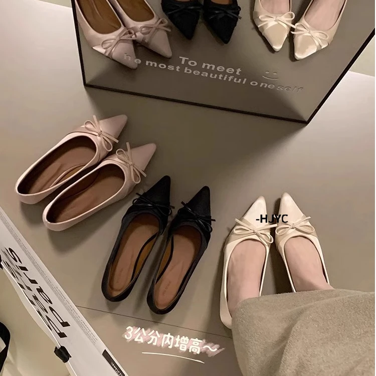 法式温柔风高级感内增高缎面尖头单鞋女2025新款气质低跟优雅瓢鞋