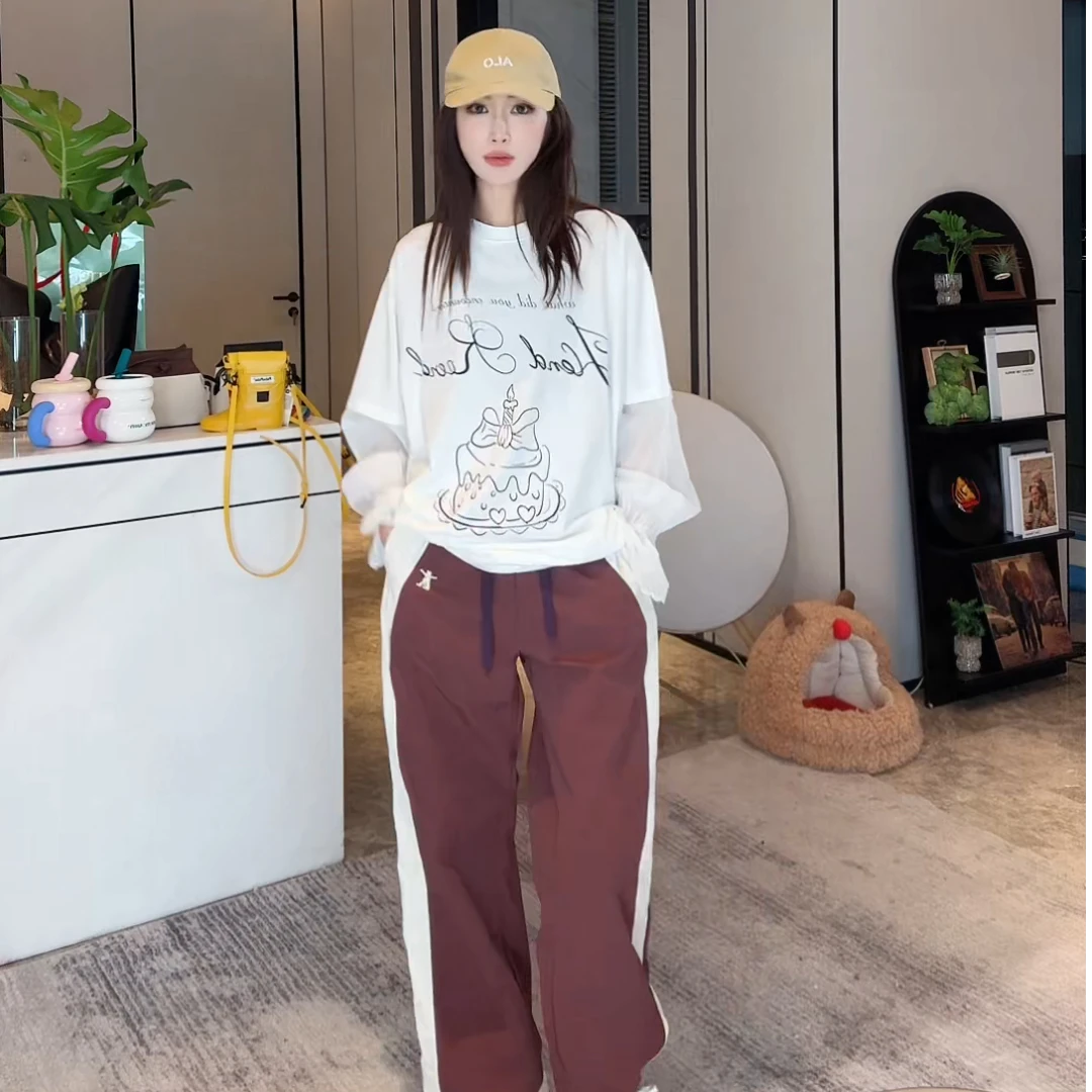 「蛋糕趴体」不理理夏季新款小众女装欧若风蛋糕印花蕾丝袖T恤