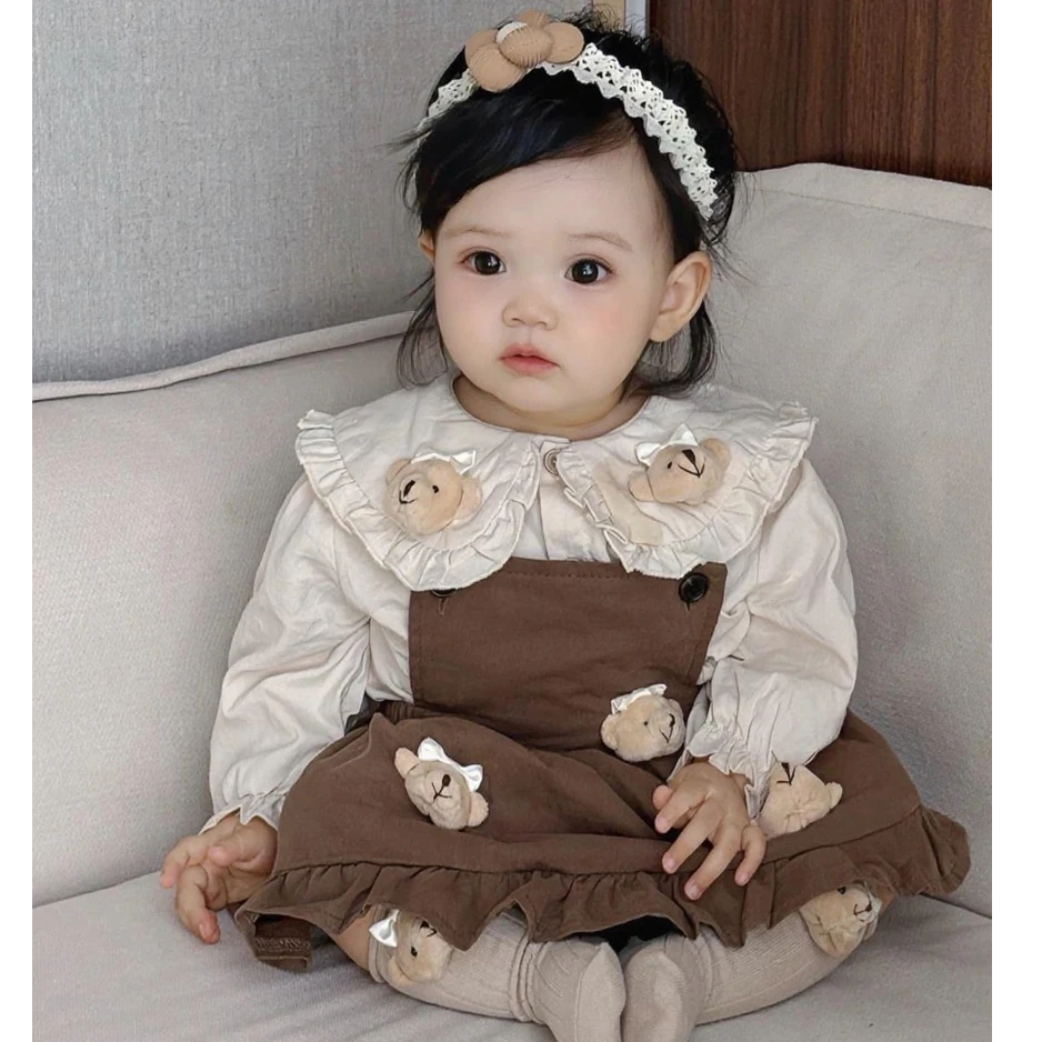 五只小熊女宝宝俩件套包屁衣连体衣套装春秋韩版满月婴儿包屁裙