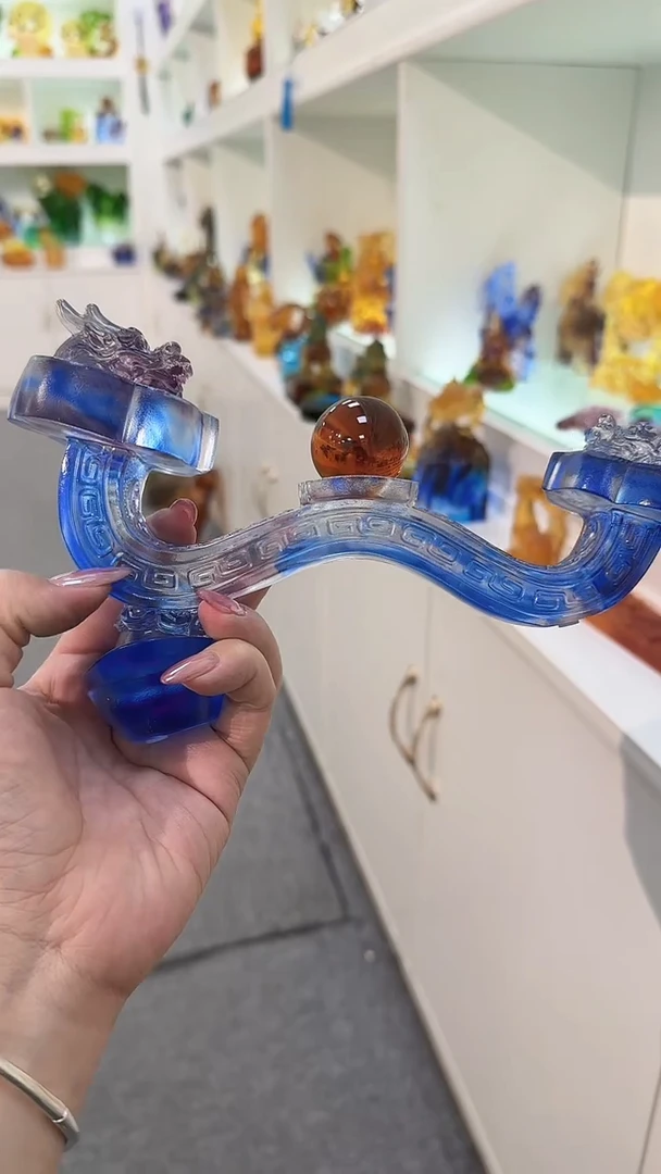 手工艺品琉璃双龙如意