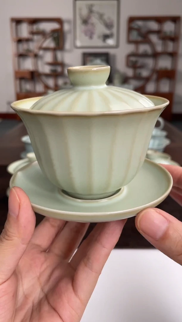 周泽堂粉青无尤盖碗