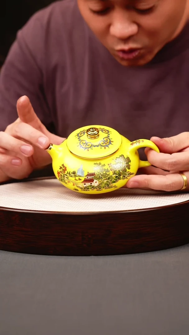 茶壶紫砂芒果段珐琅彩寒江