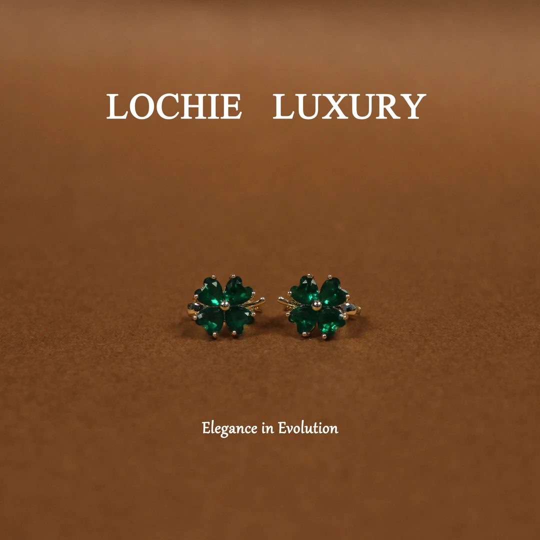 黄铜锆石耳饰 【风铃轻语】L608意大利小众时尚复古精致四叶草耳扣