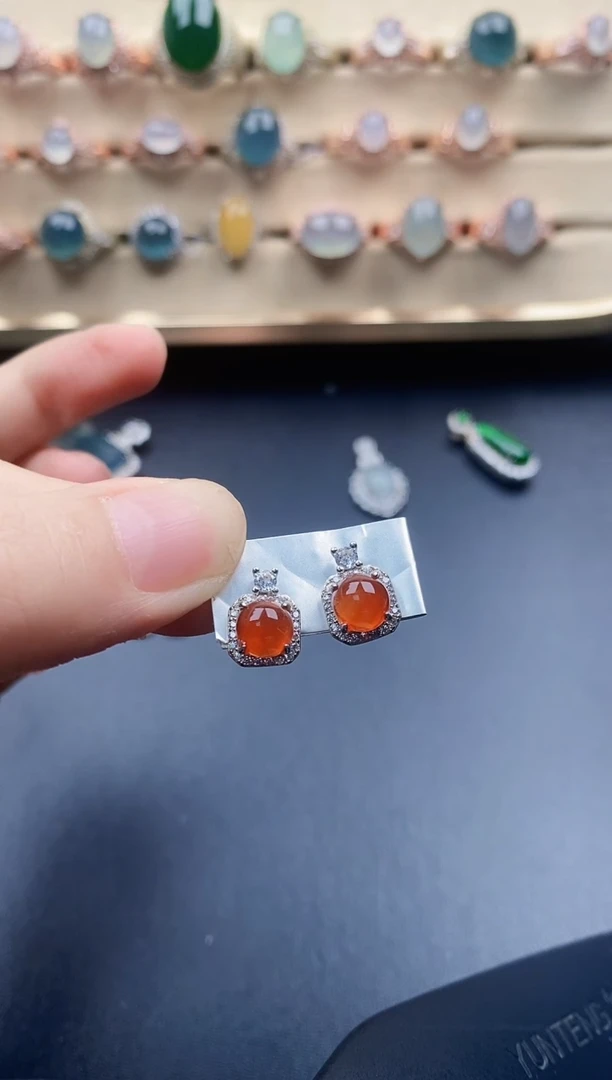 玛瑙/玉髓耳钉未镶嵌一物一证一礼盒