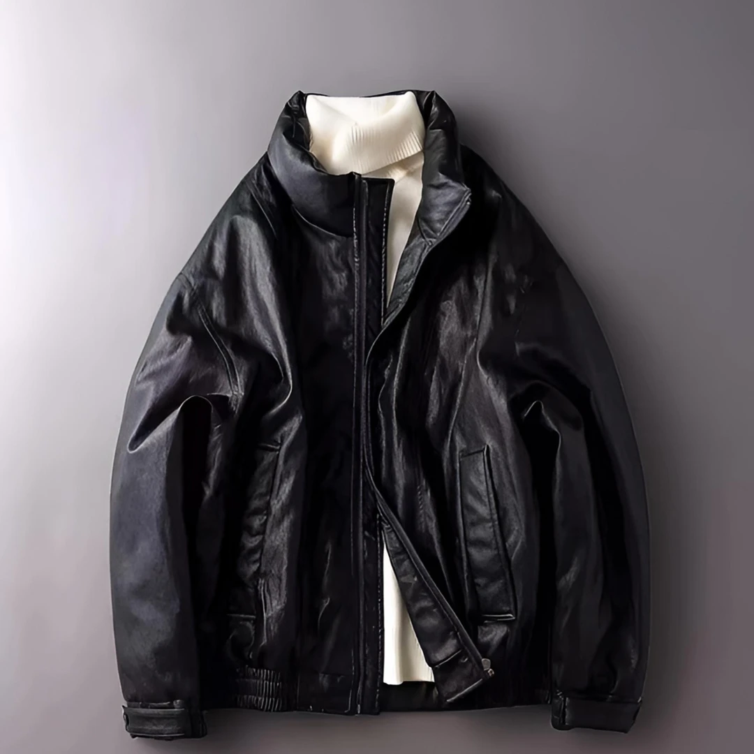 高端羽绒服男冬季2025新款加厚保暖痞帅宽松立领机车皮衣外套