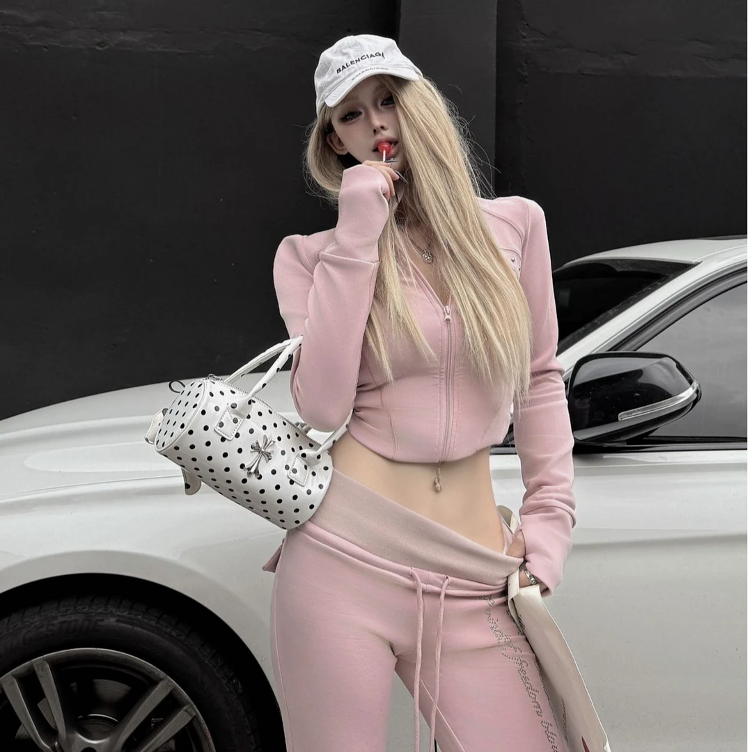 辣妹风网红休闲显瘦运动风时尚套装气质洋气性感辣妹长袖上衣长裤
