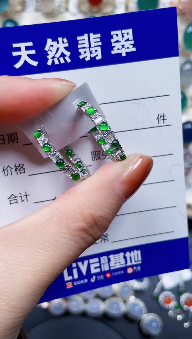 银S925镶嵌翡翠耳饰646