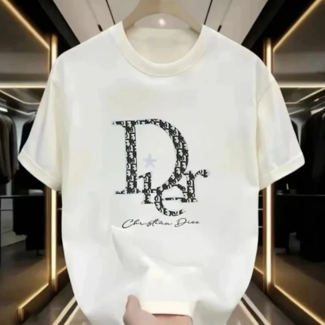 短袖通用常规夏季几何白色T恤上衣宽松设计师修身圆领