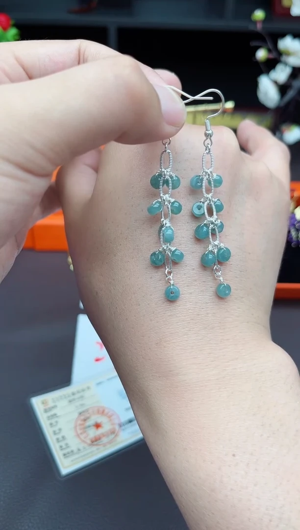 翡翠银S925镶嵌耳饰911000