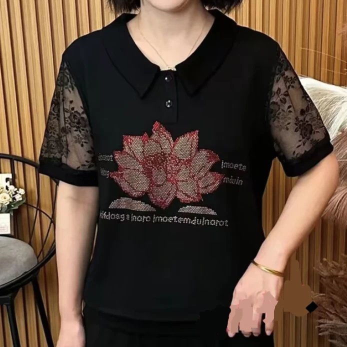 2025夏季新款宽松印花女士洋气翻领休闲百搭上衣