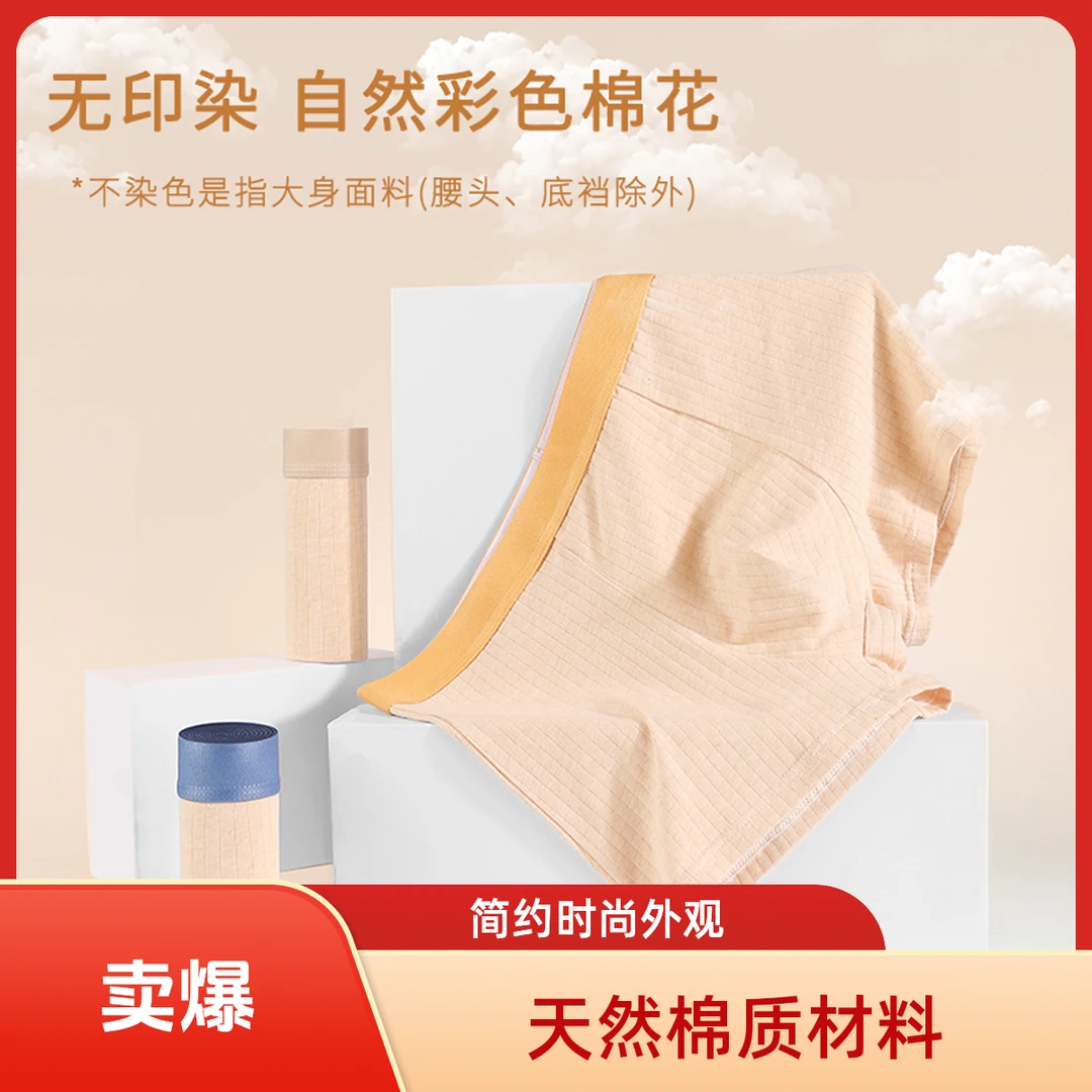 天彩【中国彩棉】新疆天然彩棉男款平角短裤 三条装 1187