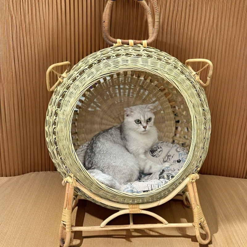网红竹编猫窝宠物窝/四脚支架猫窝/四季凉窝