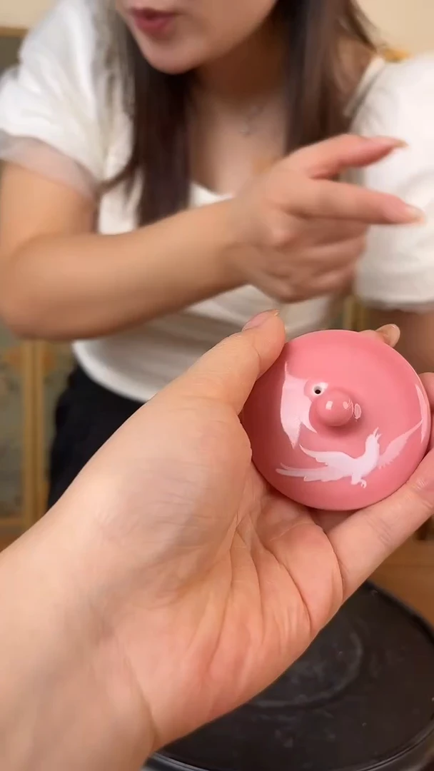 摆件桃红花鸟茶壶