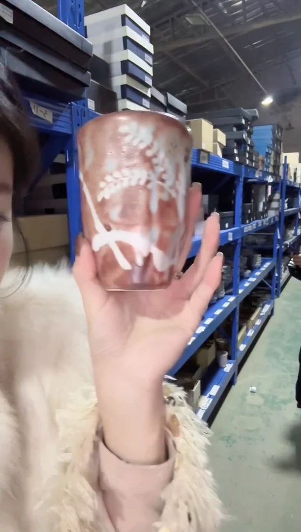 陶【单支】日本进志野烧山神窑手绘粗陶手握杯330ml