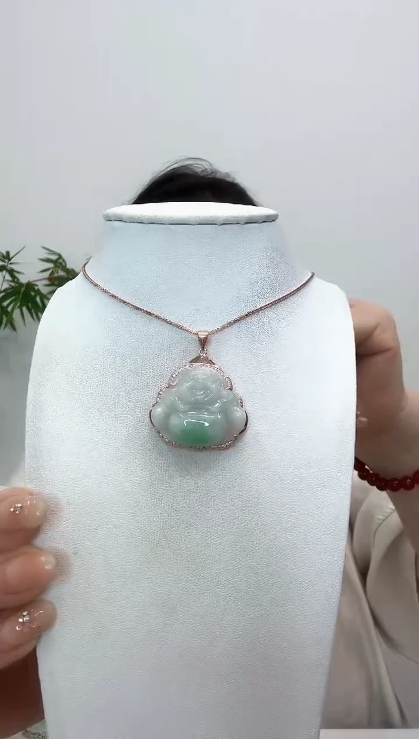 翡翠银S925镶嵌吊坠(赠链)佛公玫瑰边