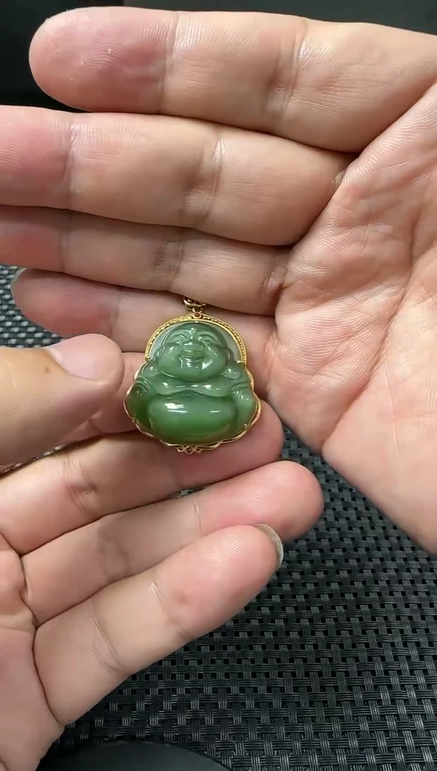 吊坠(不含链)18K金镶嵌和田玉（碧玉）18k和田玉碧玉佛公