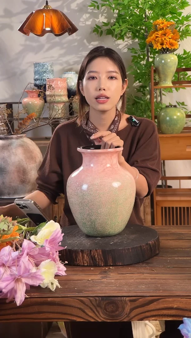 【绿脂凝春-大号胖肚瓶】无孔水培桌面陶瓷花瓶鲜花干花插花花器