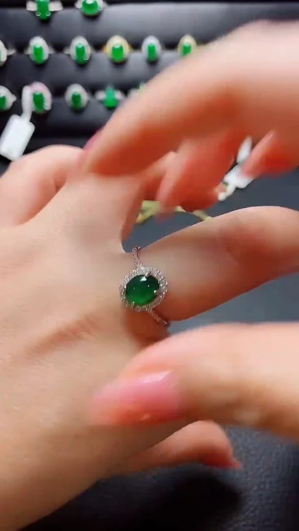 银S925镶嵌戒指翡翠天然翡翠A货s925银镶