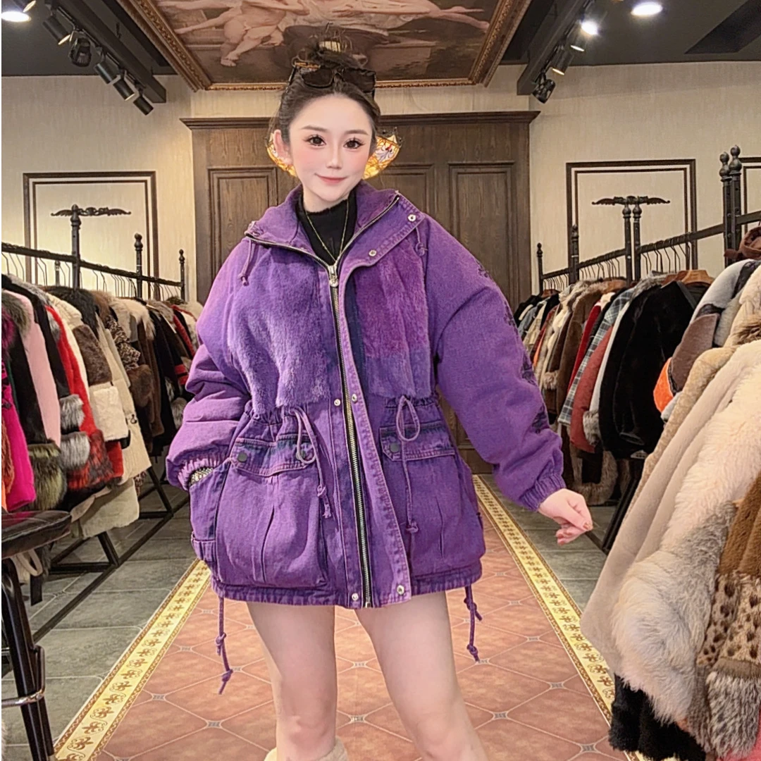 【DCP•Flagship store】 83303 新款时尚设计师水貂牛仔鹅绒外套