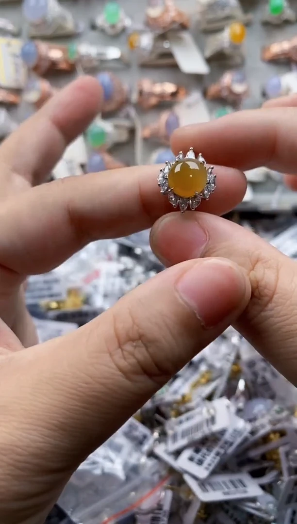 翡翠戒指银S925镶嵌4444---3