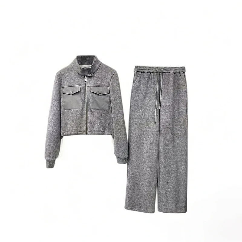 【现货】显瘦气质长袖运动时尚洋气百搭灰色秋冬套装 87218