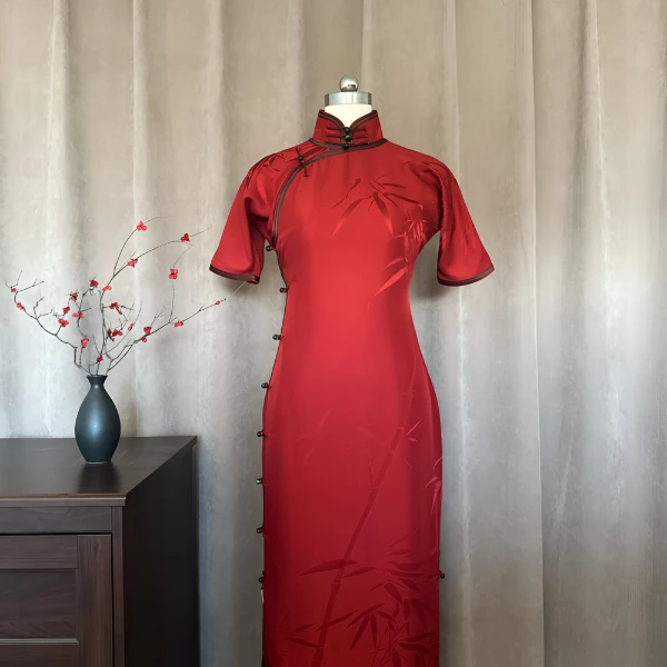 肆时花「红袖添香」正绢古法全开襟有省手工旗袍中考妈妈必备旗袍