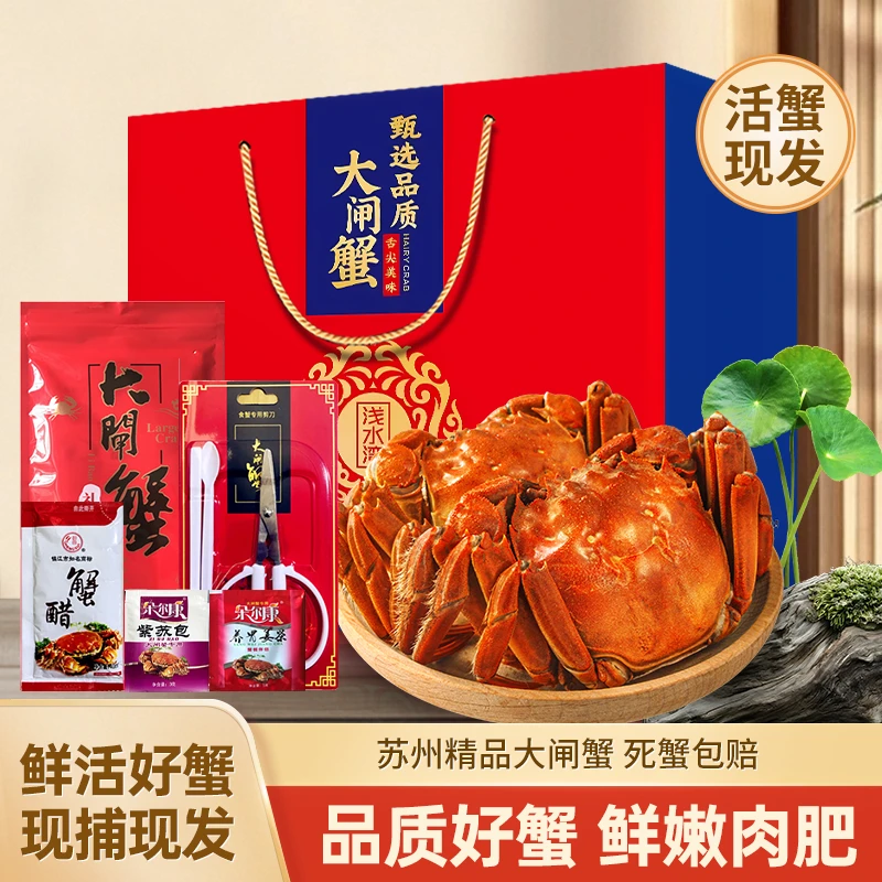 【活蟹现发】一湖一蟹鲜活大闸蟹 全母蟹2.0两 6只加赠2只 礼盒装