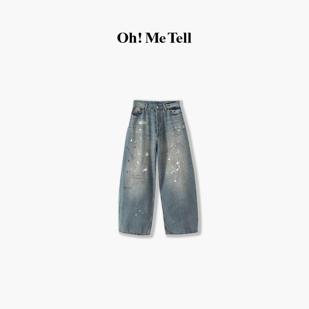 Oh! Me Tell【A.C同款】手工泼墨涂鸦做脏做旧宽松水洗阔腿牛仔裤
