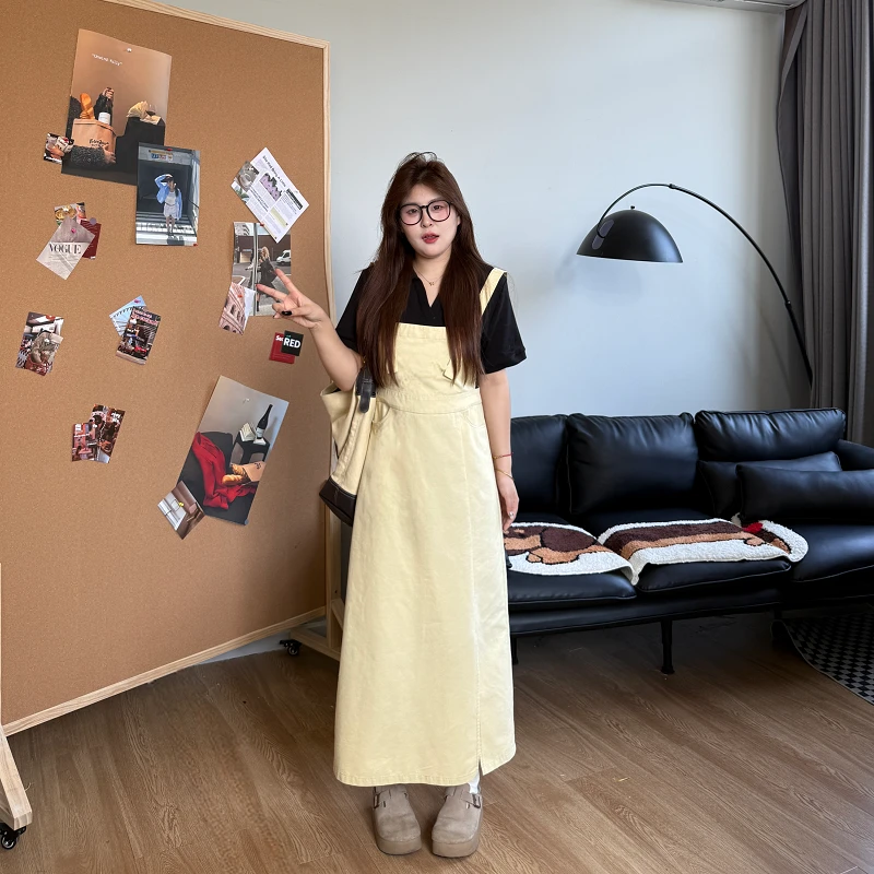 盈盈&南岛风大码女装拼接撞色连衣裙夏季胖mm显瘦背带裙子ZYY1745