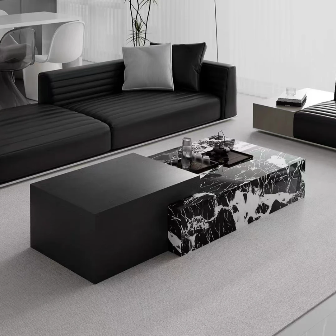 意式极简设计师款轻奢茶几别墅客厅家用长方形实木茶几简约个性