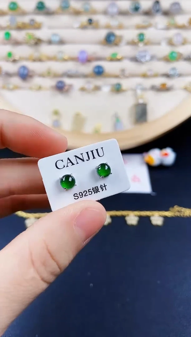 翡翠银S925镶嵌耳饰41659