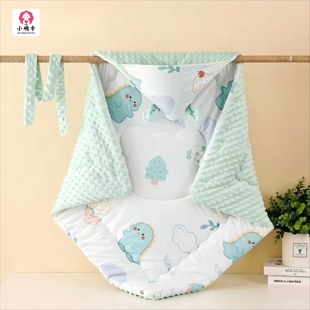 产房必备婴幼儿牛奶针织加棉安抚豆豆绒棉包被。抱毯95*95cm