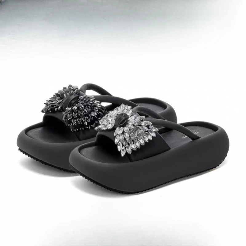 网红同款百搭时尚女鞋2025新款厚底增高防滑拖鞋外穿蝴蝶结凉拖鞋