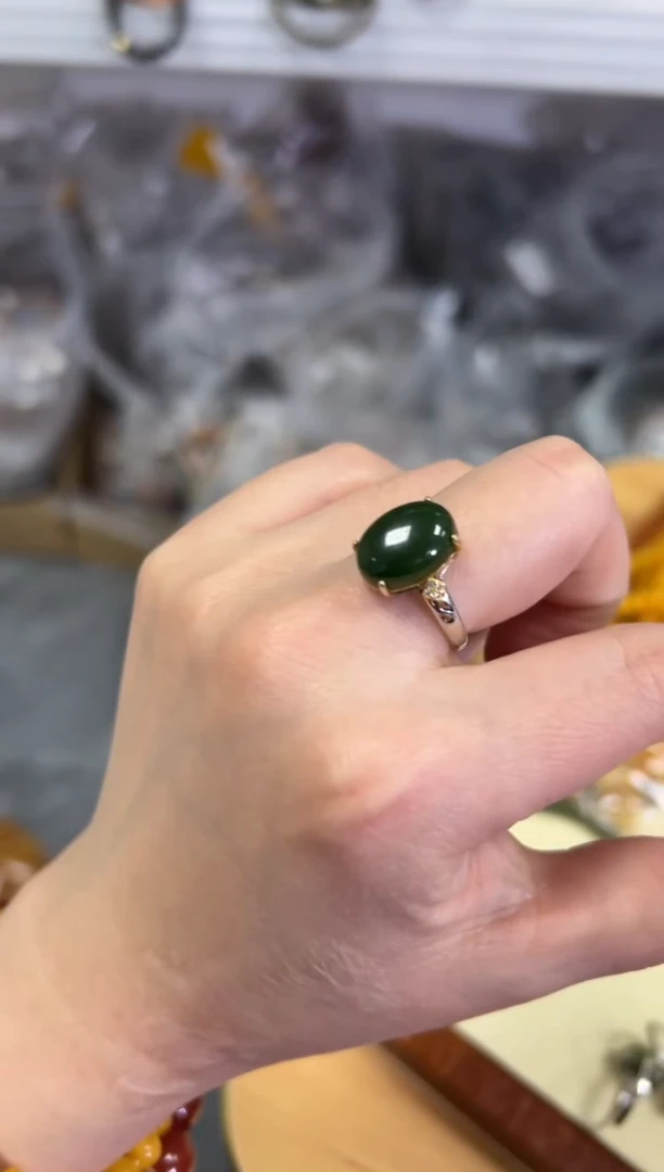 【闪购商品】和田玉戒指银S925镶嵌和田碧玉银镶嵌戒指[420]