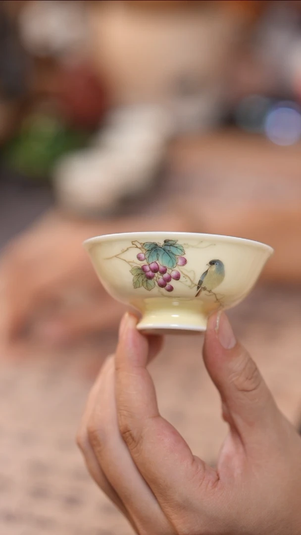 茶具小谦堂小高足青花手绘主人杯