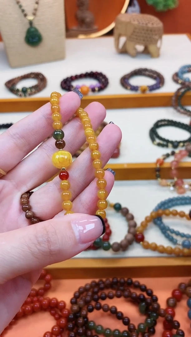 未镶嵌蜜蜡手链单圈蜜蜡和田南红手串