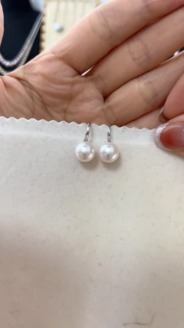 银S925镶嵌耳饰淡水珍珠9-10mm