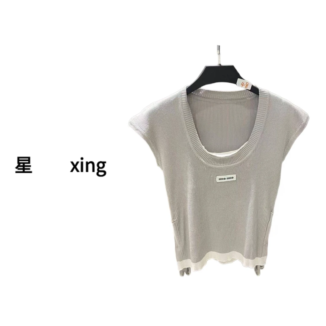 208 M夏装新款假两件短袖针织上衣7020