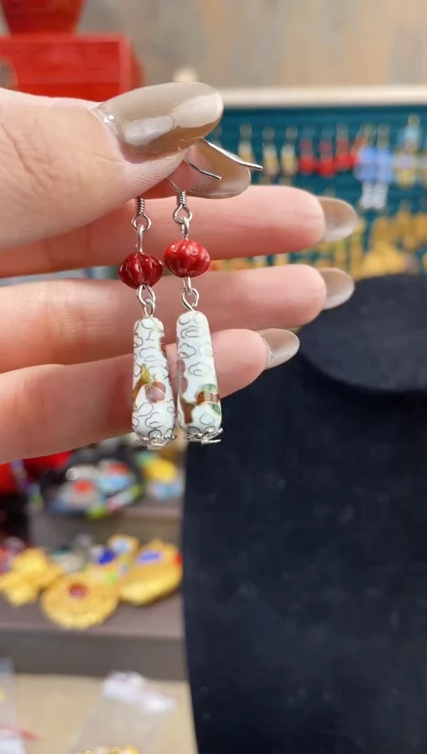 【闪购商品】非遗景泰蓝耳环水滴白色