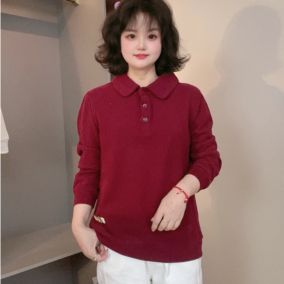 25春季时尚休闲宽松大码上衣气质减龄显瘦遮肉长袖T恤 BD16018398