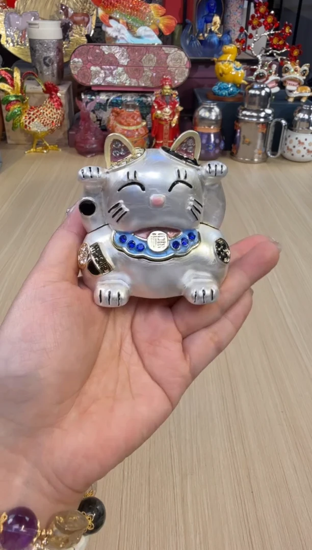 26七宝银白大号招财猫
