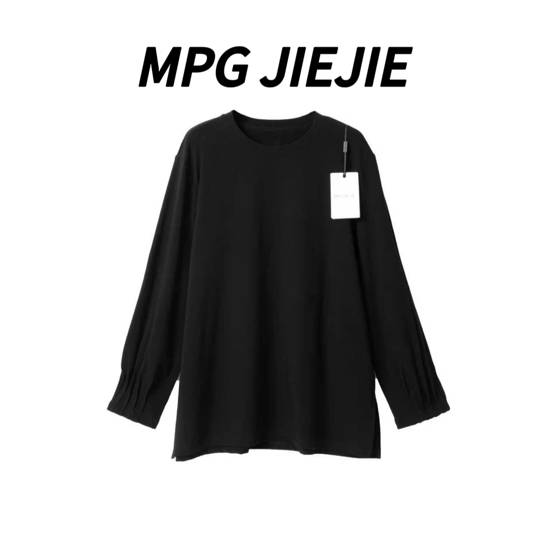 MPG JIEJIE【压褶袖】25秋冬设计师加绒果冻黑色T恤