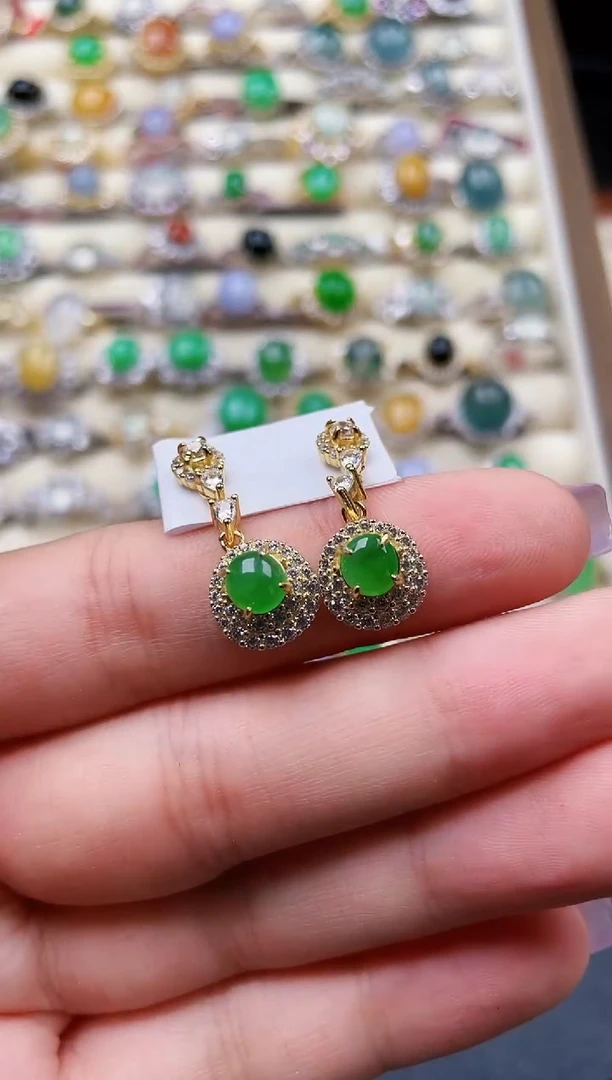 银S925镶嵌翡翠耳饰151